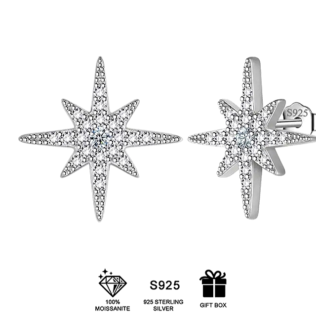 2cttw Moissanite Northern Star Studded Earrings 60$